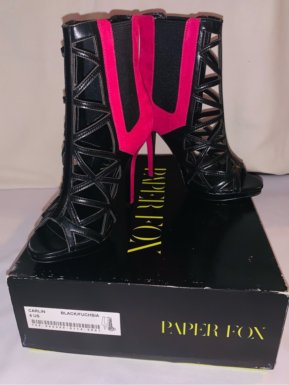 Paper Fox Black & Fuchsia Cutout Peep-Toe Stiletto Booties